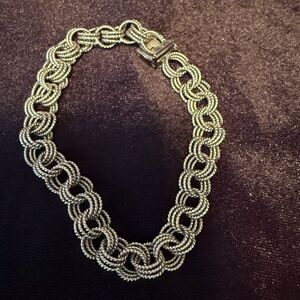 Vintage Triple Link Sterling Silver charm bracelet with safety clasp